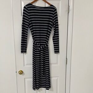 NWOT Black and White Striped Knit Belted Dress